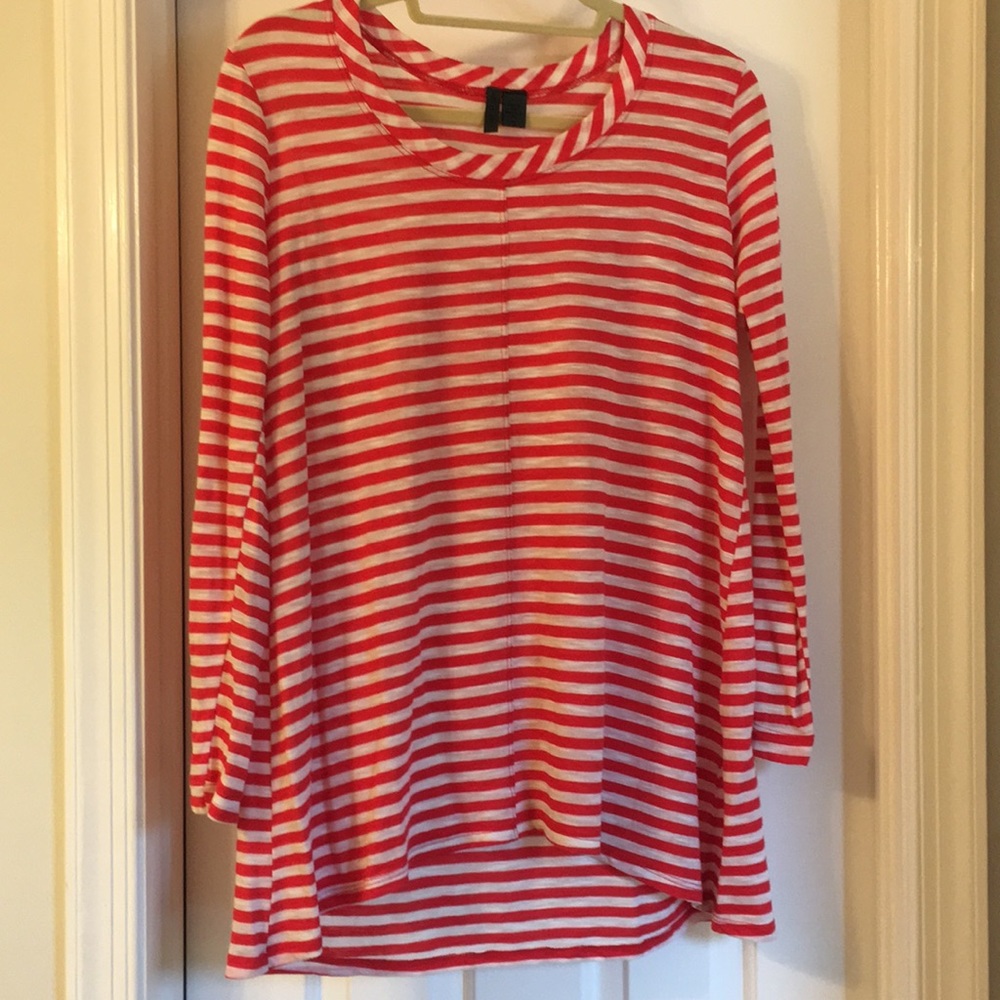 Red and white striped top